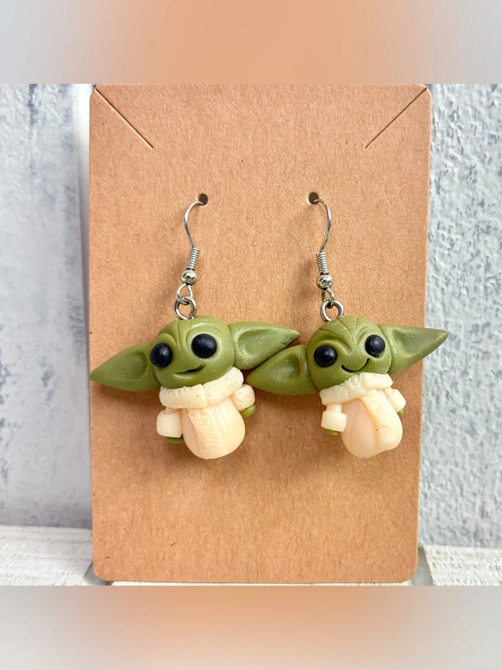 Star Wars The Mandalorian Grogu Inspired Clay Earrings Dangle Style W/Fish Hooks